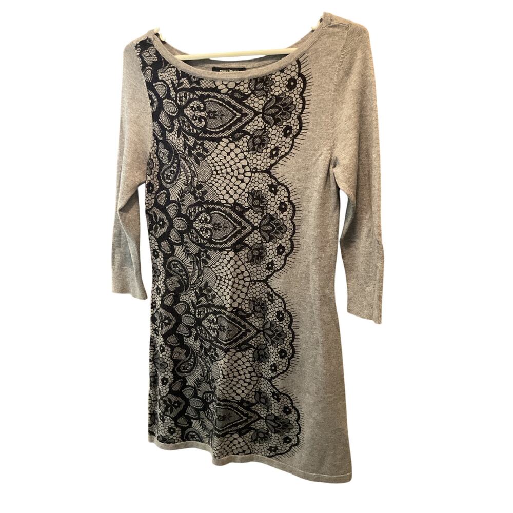White House Black Market Gray Black XS 3/4 Sleeve Knit Dress